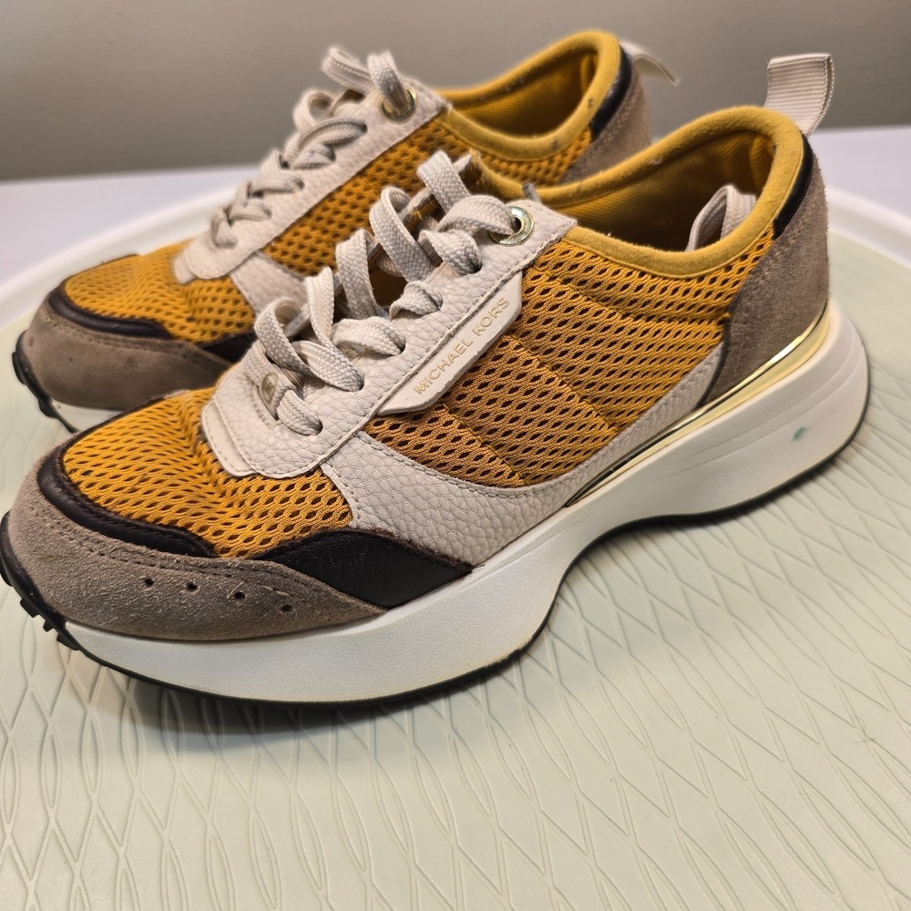 Michael Kors Flynn Trainers Sneakers 5M Metallic Gold Yellow Comfort Outdoor‎